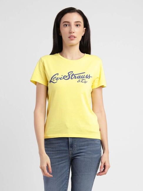 levi's yellow cotton logo print t-shirt