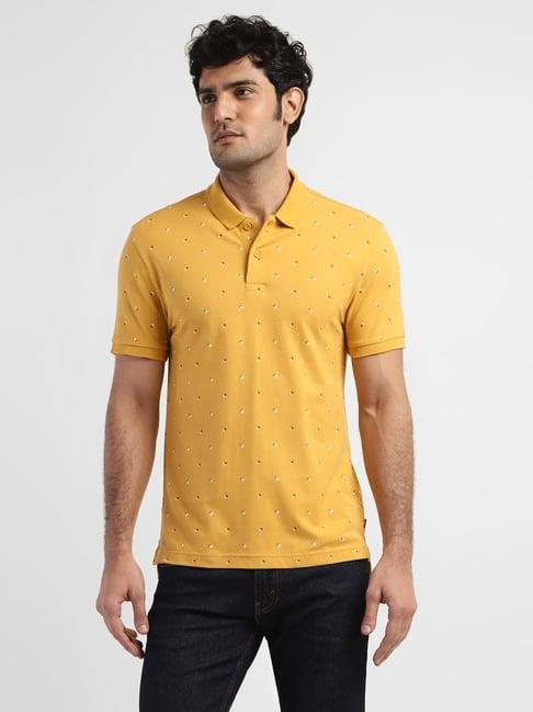 levi's yellow cotton regular fit printed polo t-shirts