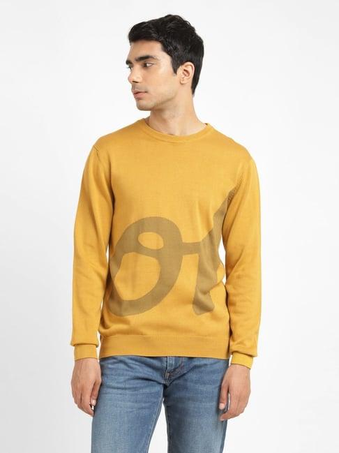 levi's yellow cotton regular fit printed sweater