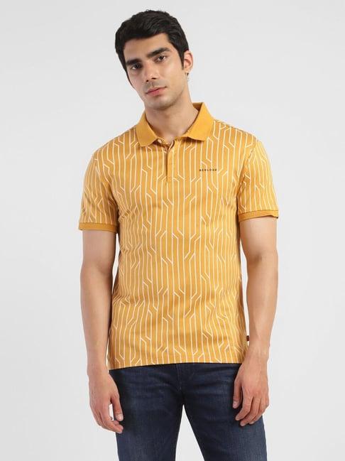 levi's yellow cotton slim fit printed polo t-shirt