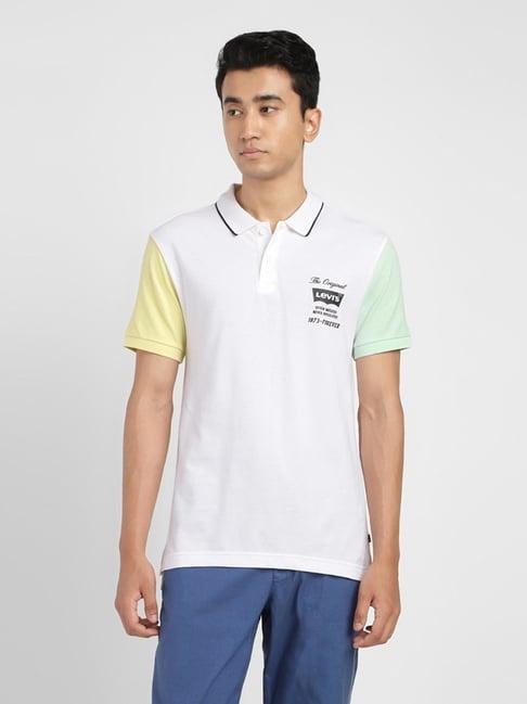 levi's yellow pure cotton regular fit colour block polo t-shirt