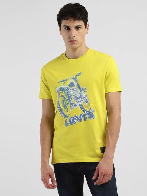 levi's yellow pure cotton skinny fit printed t-shirt