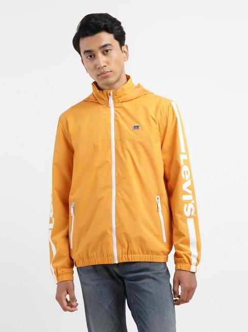 levi's yellow regular fit logo printed hooded jacket