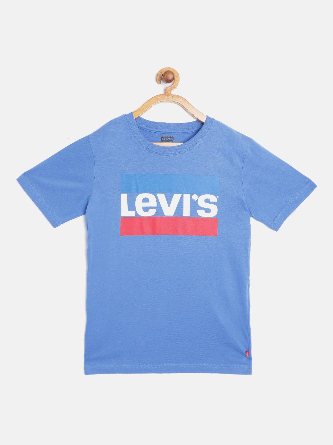 levis boys blue & red brand logo printed pure cotton t-shirt
