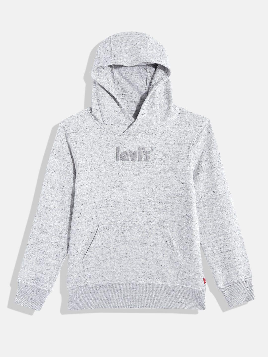levis boys grey melange brand logo embroidered hooded sweatshirt