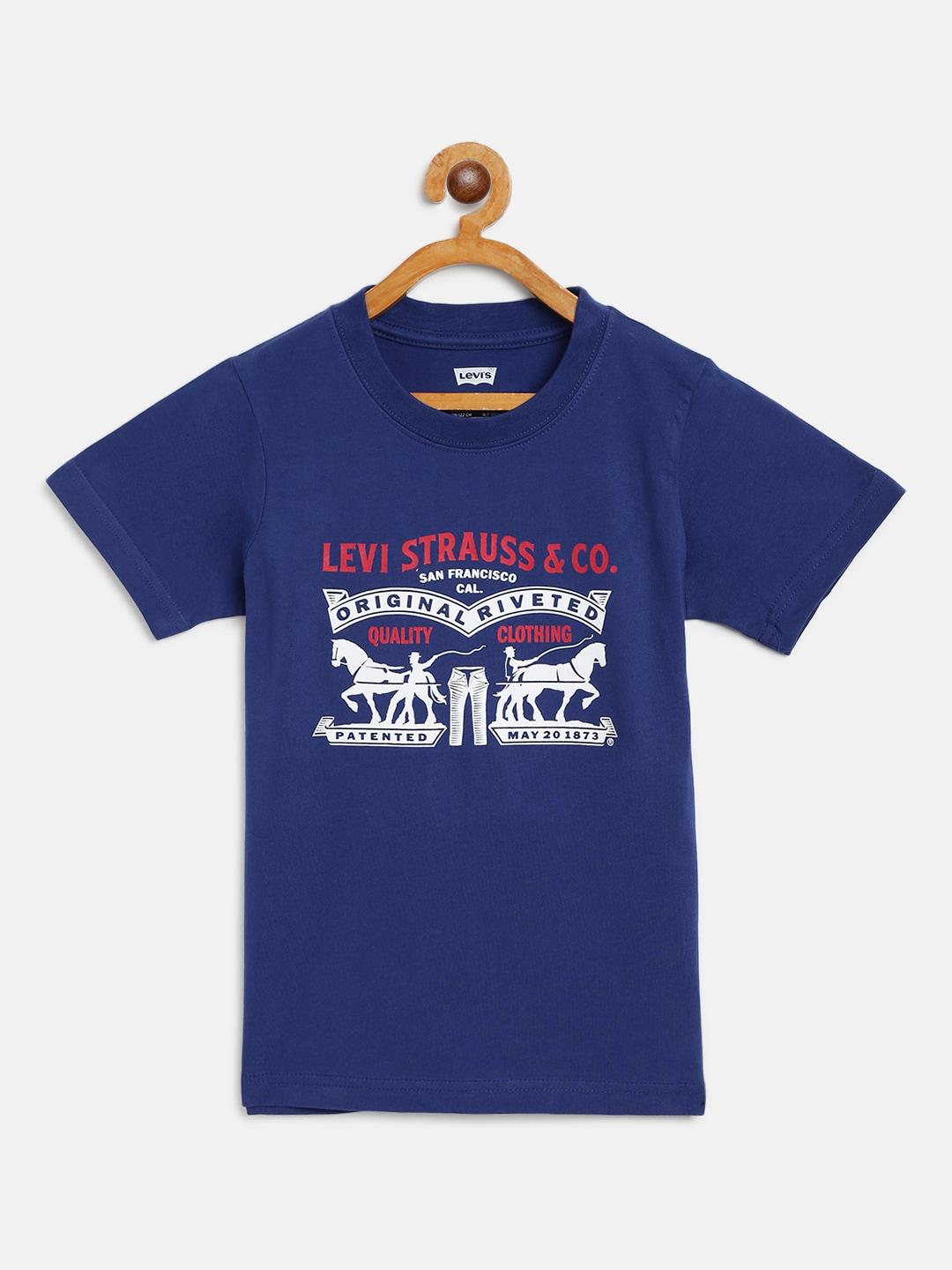 levis boys navy blue  white typography print round neck pure cotton t-shirt