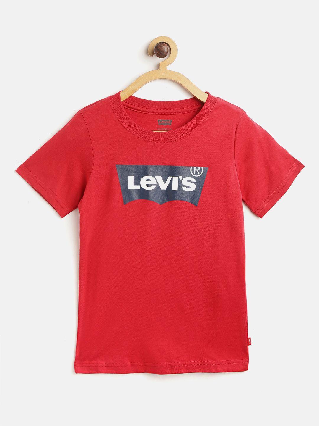 levis boys red pure cotton brand logo print round neck t-shirt
