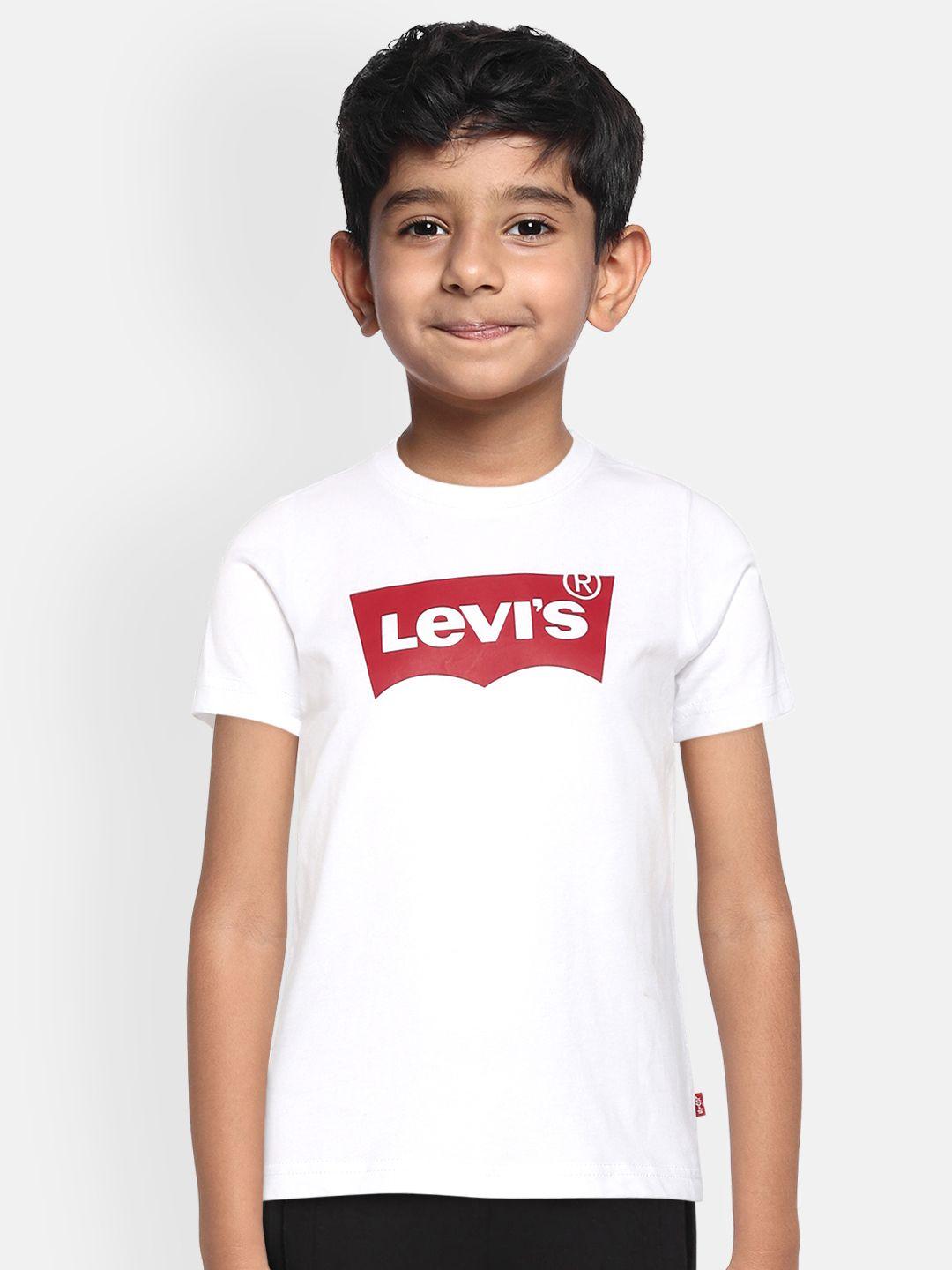 levis boys white  maroon brand logo printed pure cotton t-shirt