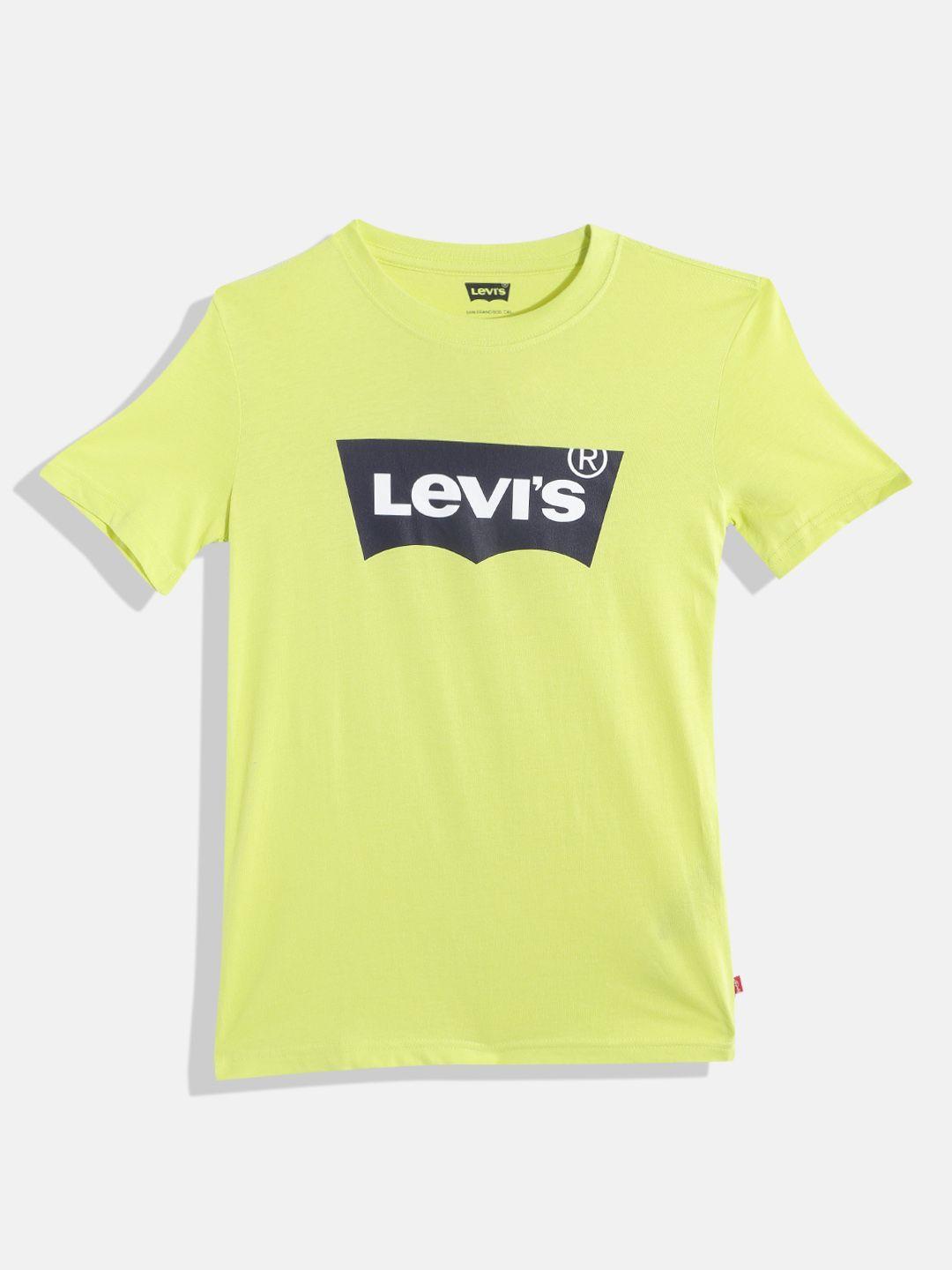 levis boys yellow & black brand logo printed pure cotton t-shirt