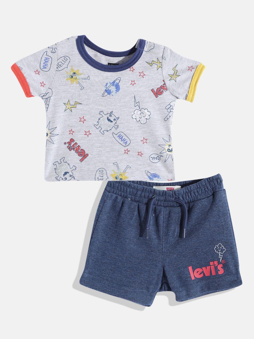 levis infant boys grey & navy blue printed t-shirt with shorts