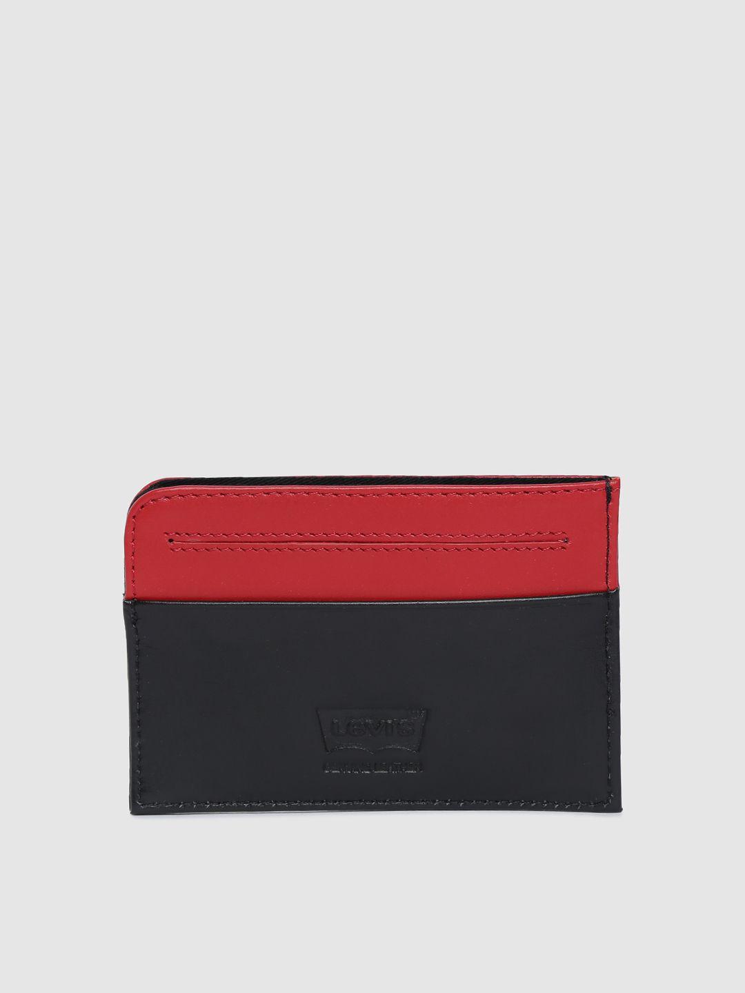 levis men black & red leather colourblocked card holder