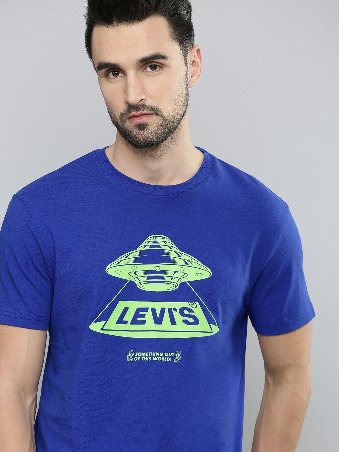 levis men blue brand logo printed pure cotton t-shirt