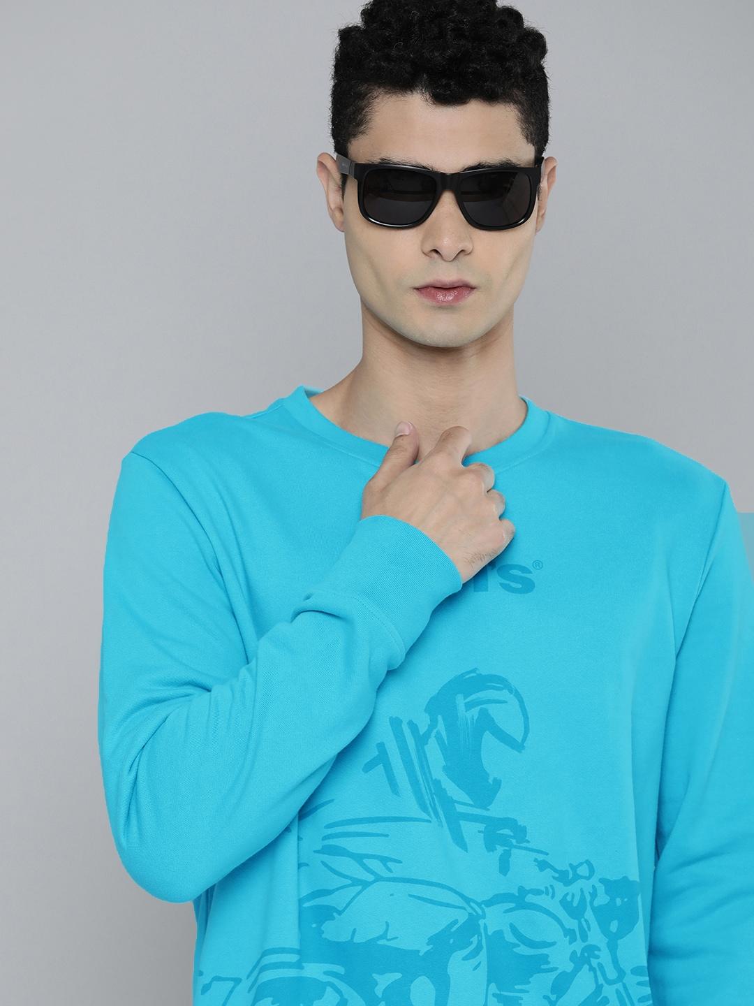 levis men blue graphic printed round-neck pure cotton pullover sweatshirt