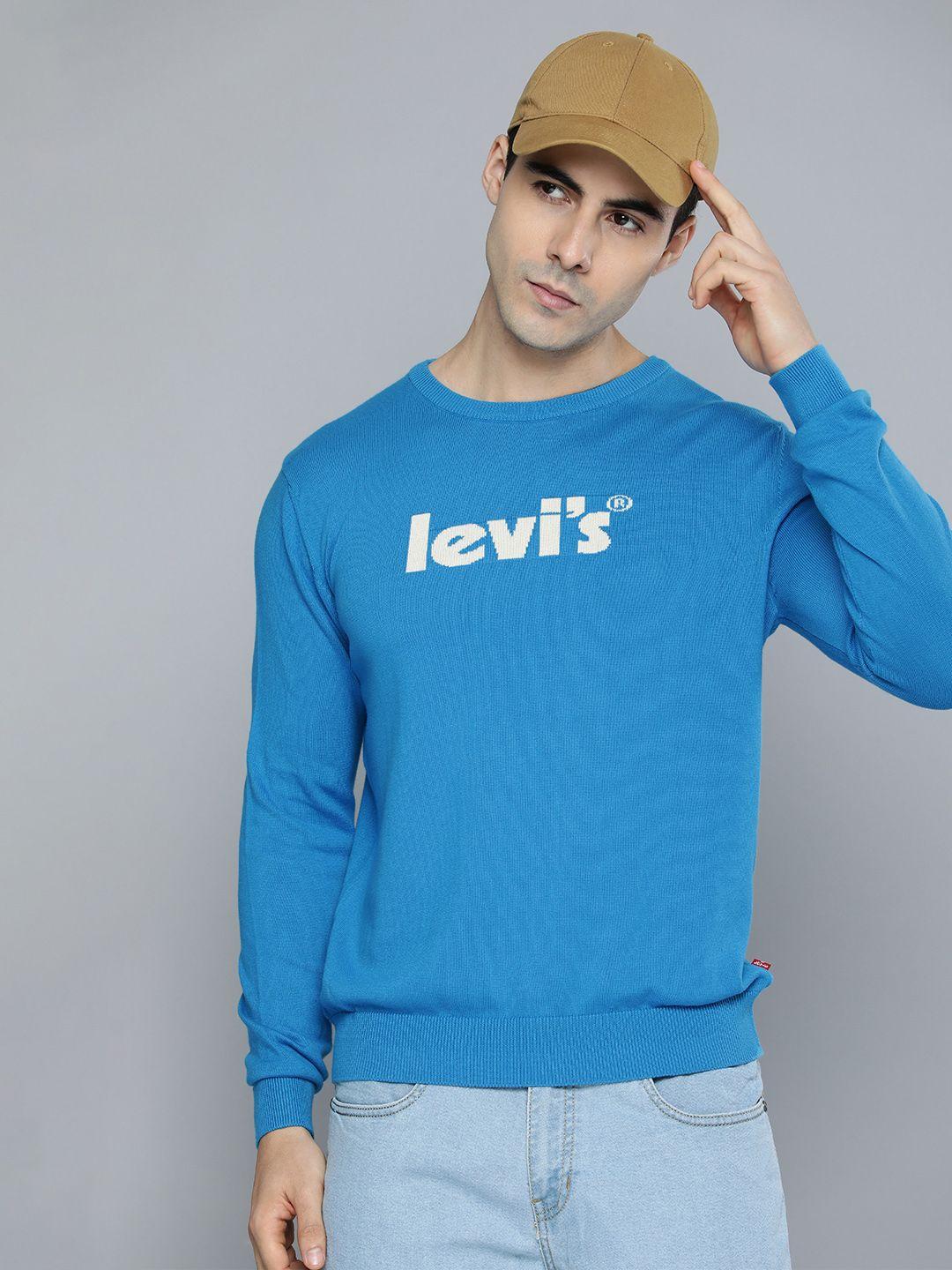 levis men blue printed crew neck pullover