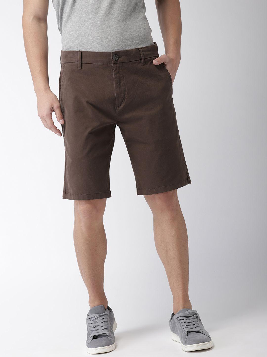 levis men brown solid regular tapered fit chino shorts 502