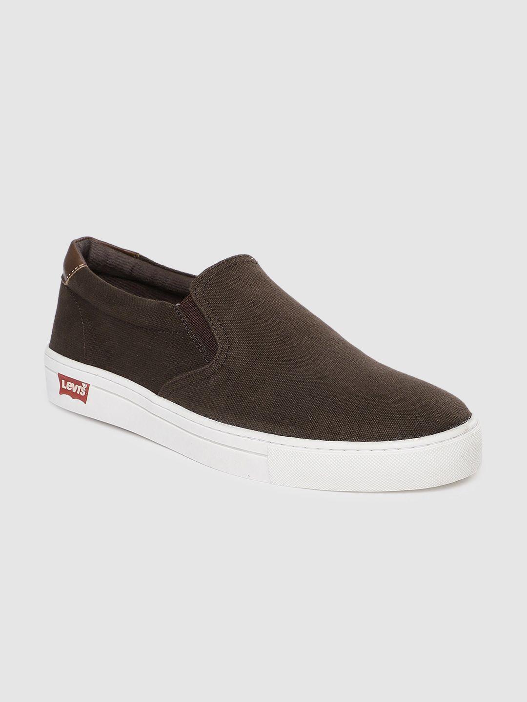 levis men brown solid slip-on sneakers