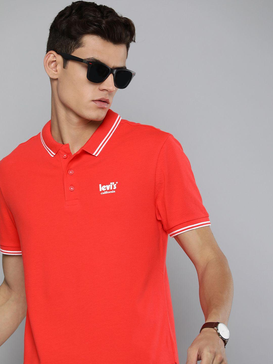 levis men coral red polo collar pure cotton t-shirt