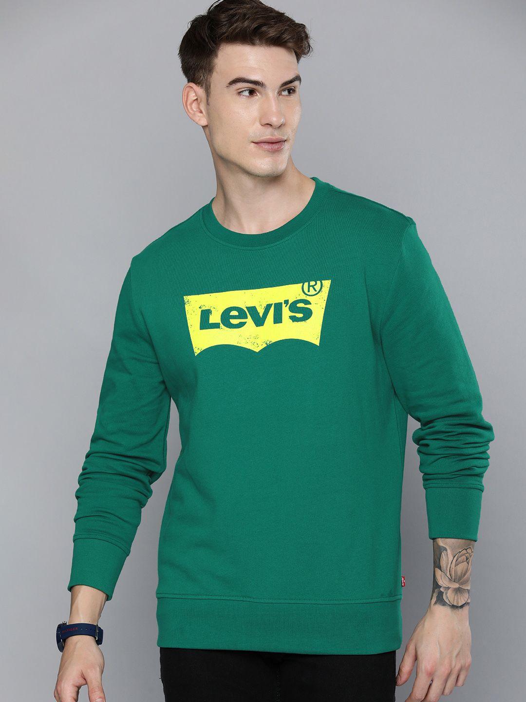 levis men green brand logo printed pure cotton sweatshirt