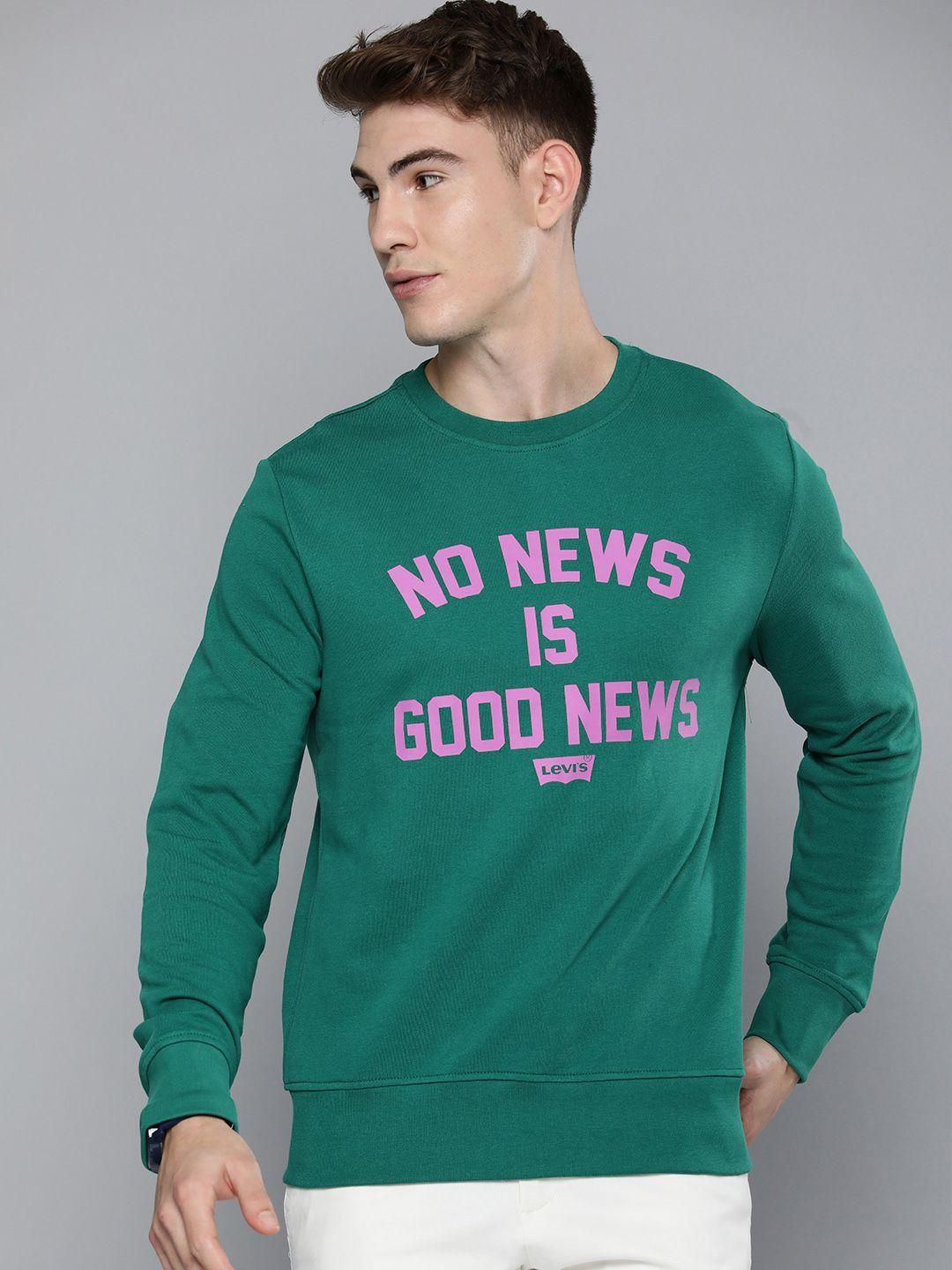 levis men green typography printed pure cotton pullover sweatshirt