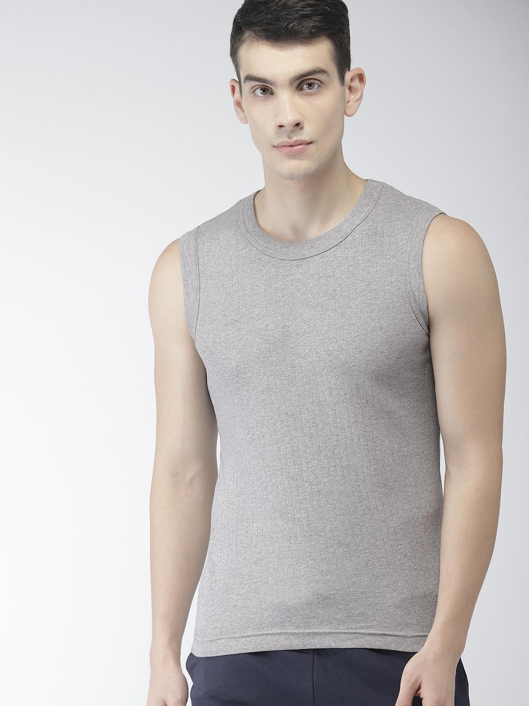 levis men grey melange self-striped basic antimicobial innerwear vest #014-vest