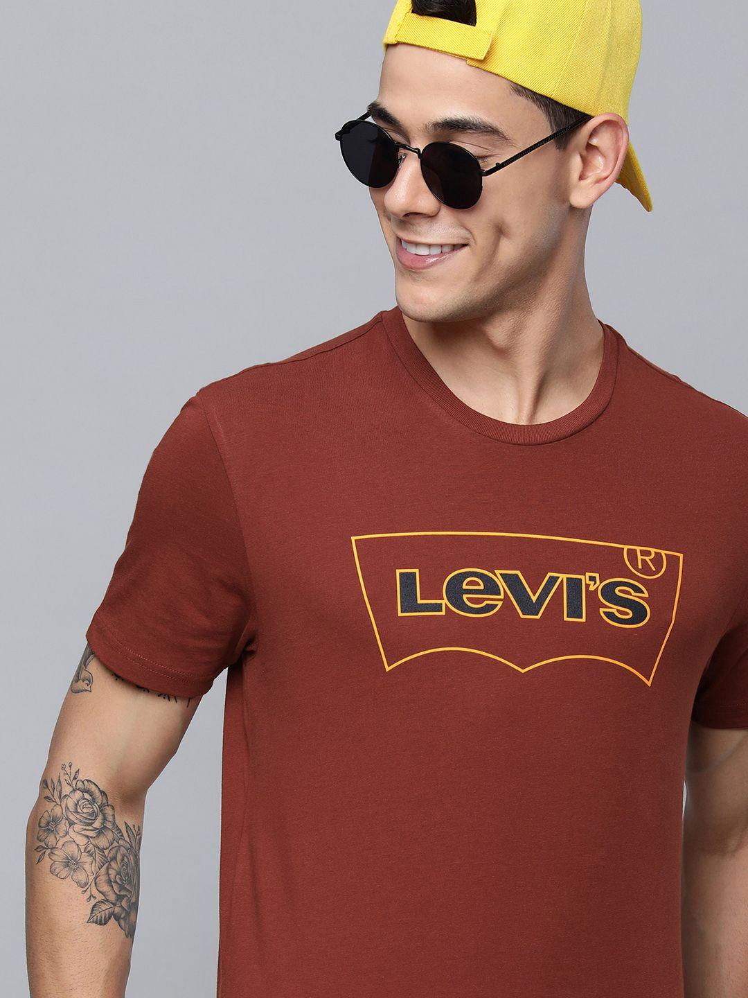 levis men maroon brand logo printed pure cotton t-shirt