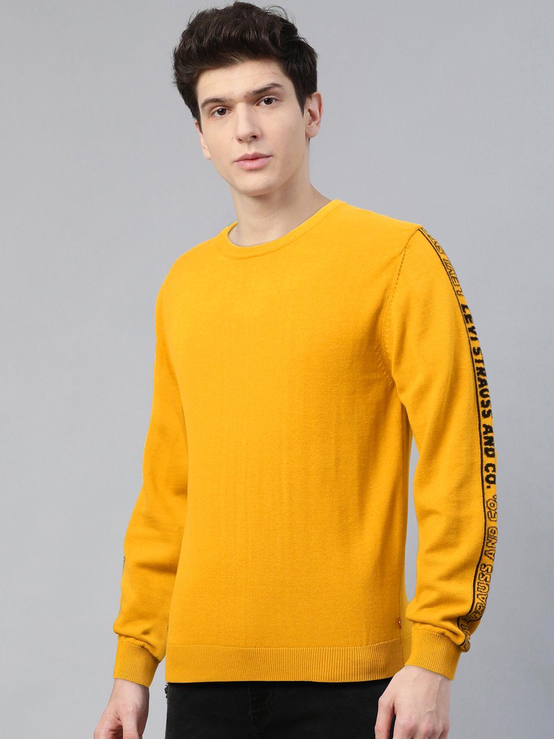 levis men mustard yellow solid pullover sweater