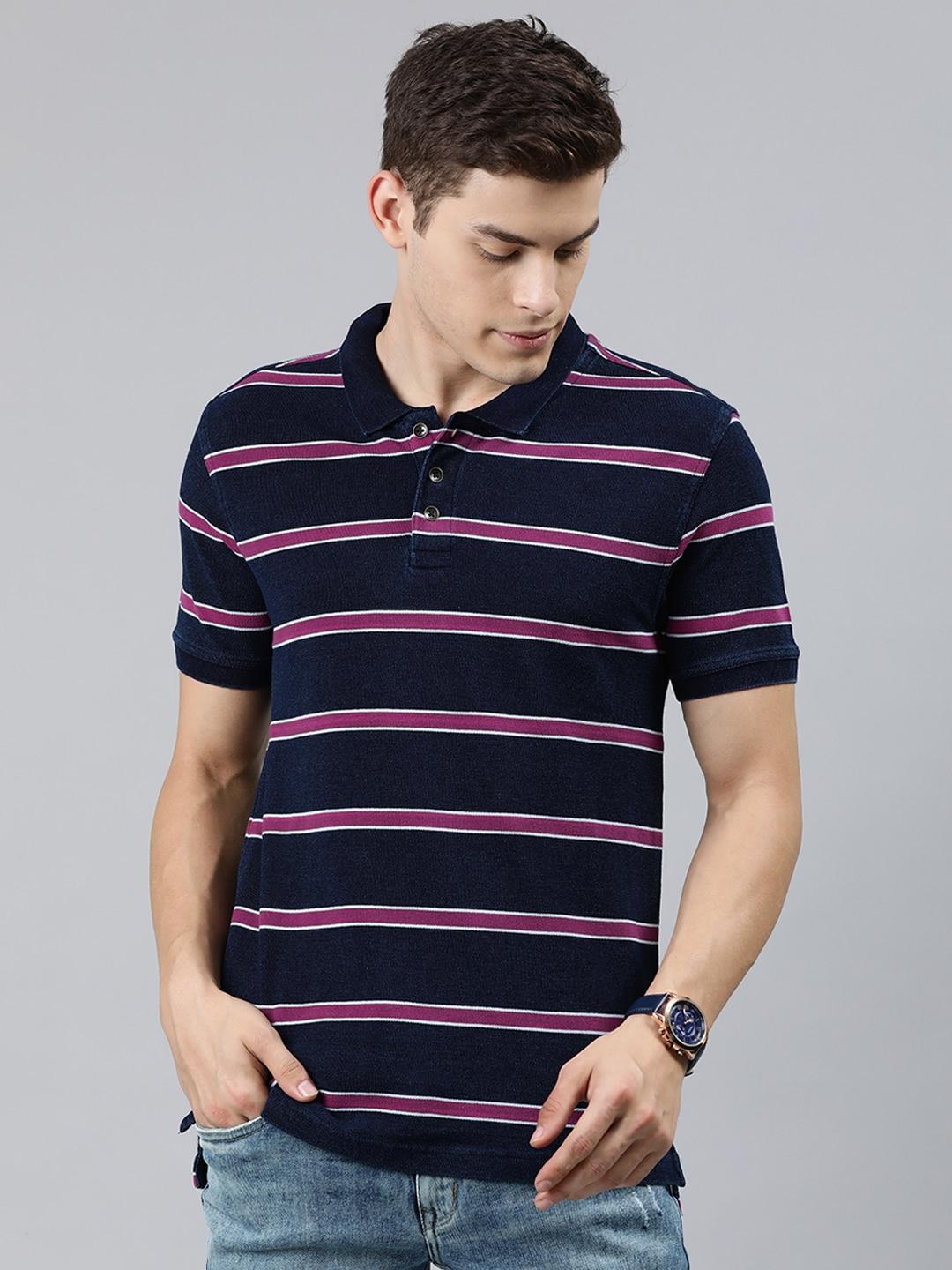 levis men navy blue  magenta pink striped polo collar pure cotton t-shirt