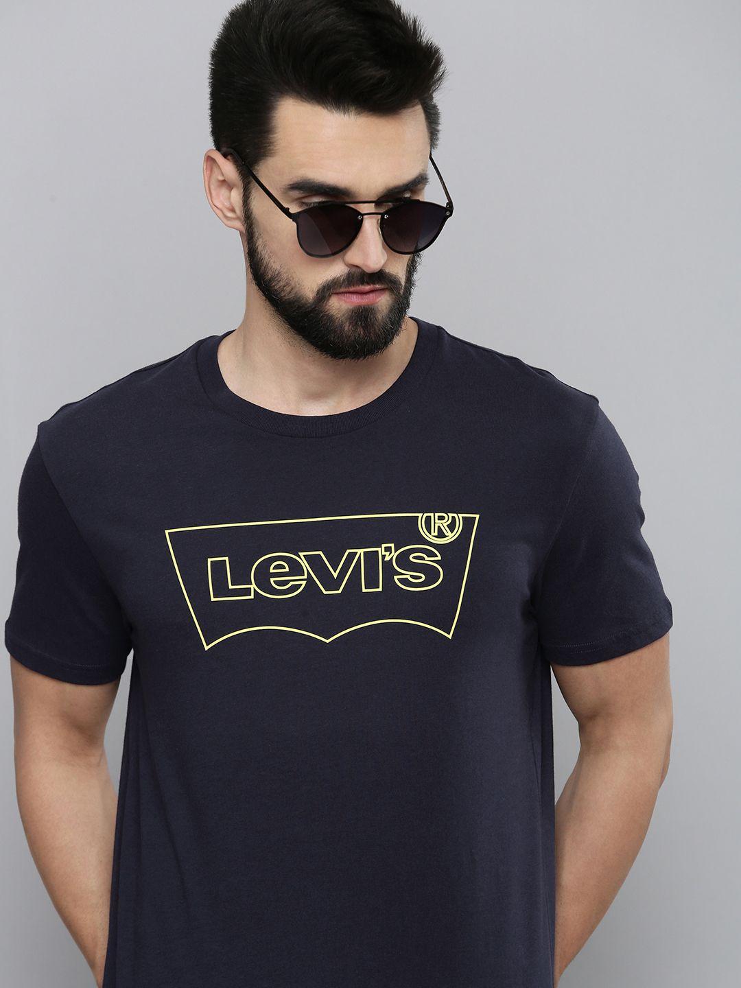 levis men navy blue brand logo printed pure cotton t-shirt