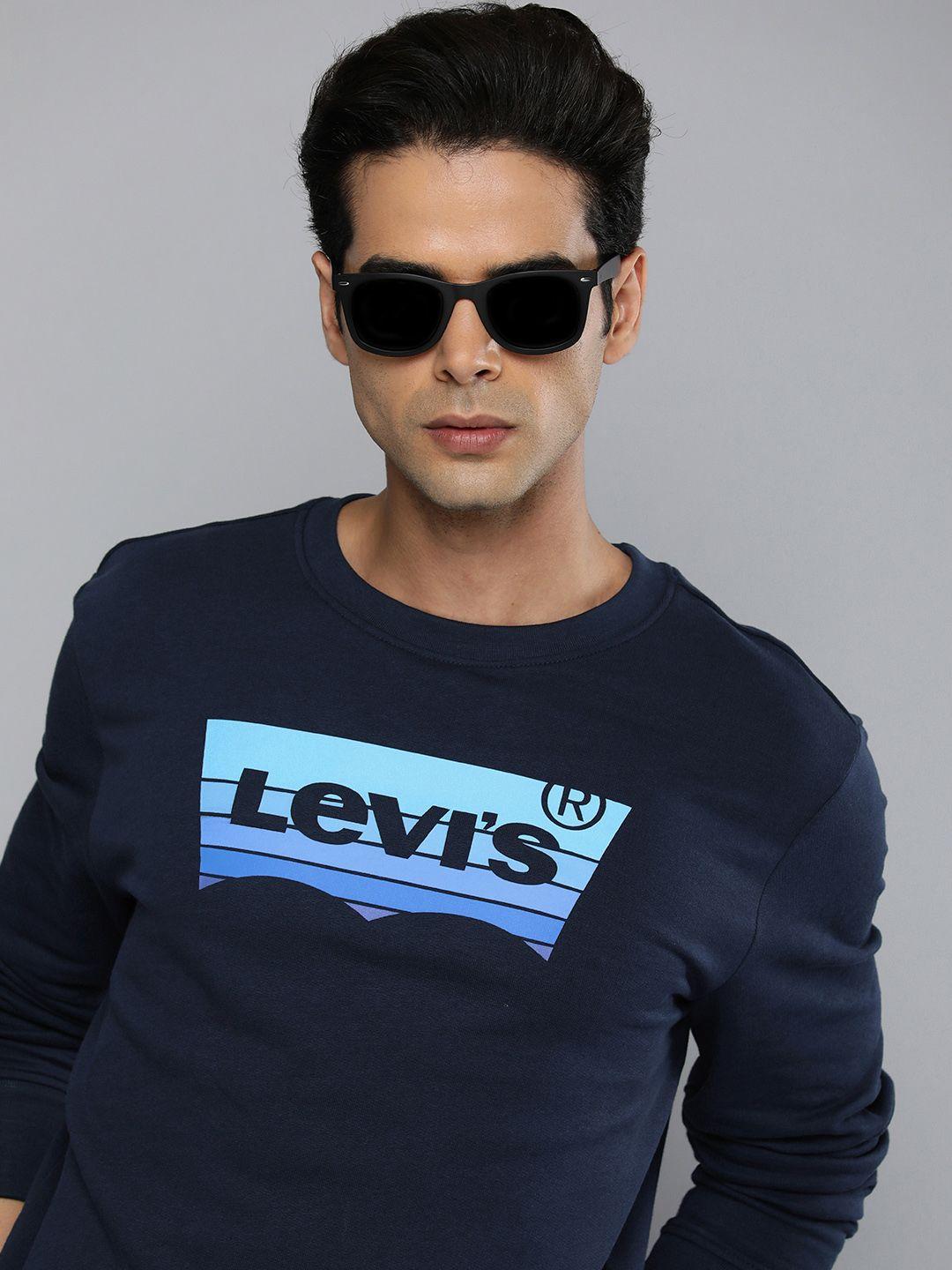 levis men navy blue printed pullover sweatshirt
