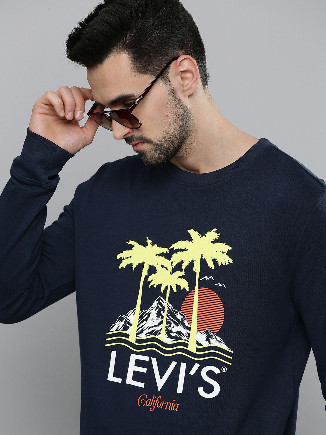 levis men navy blue printed sweatshirt