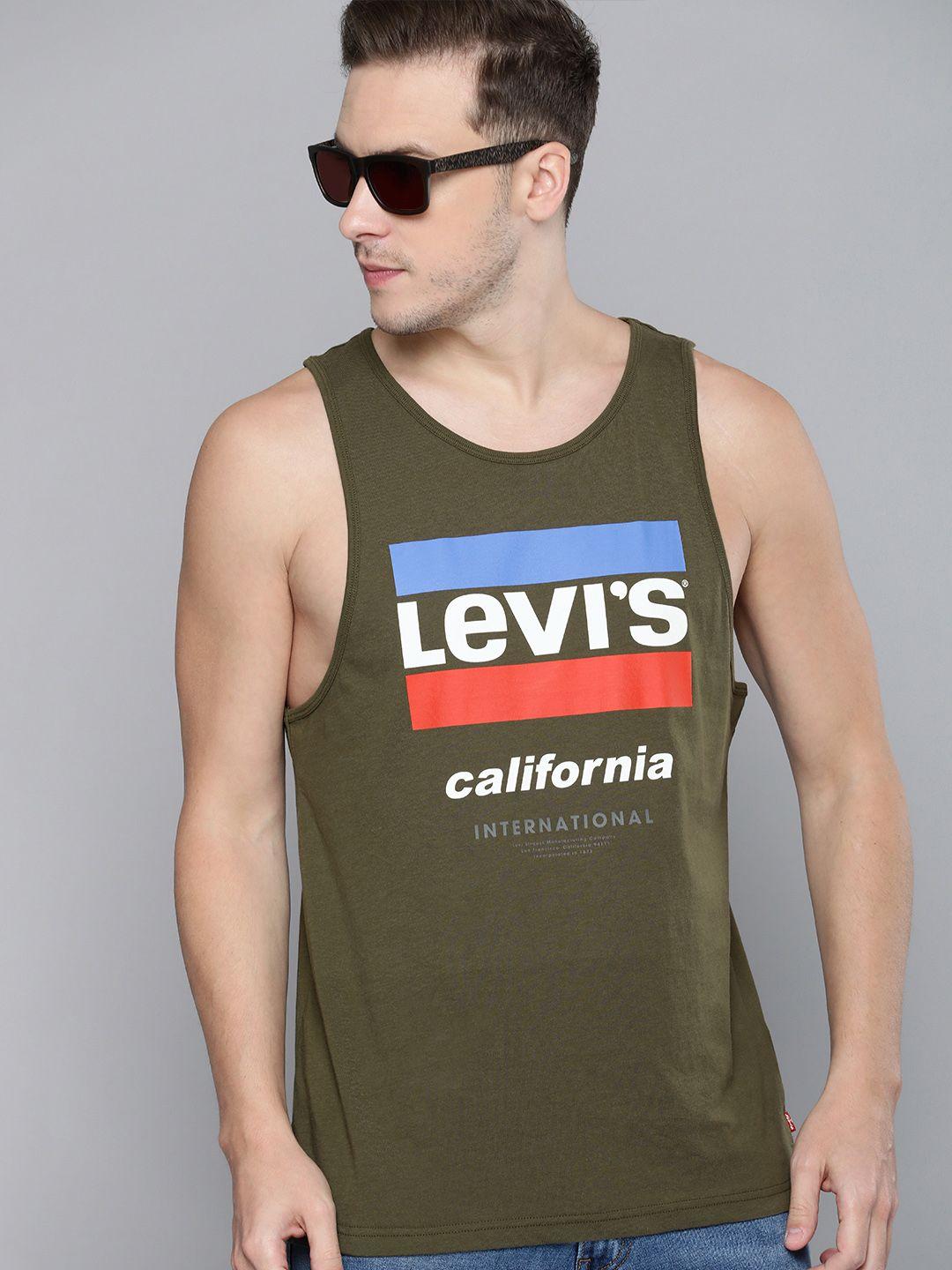levis men olive green & multicoloured typography printed casual t-shirt