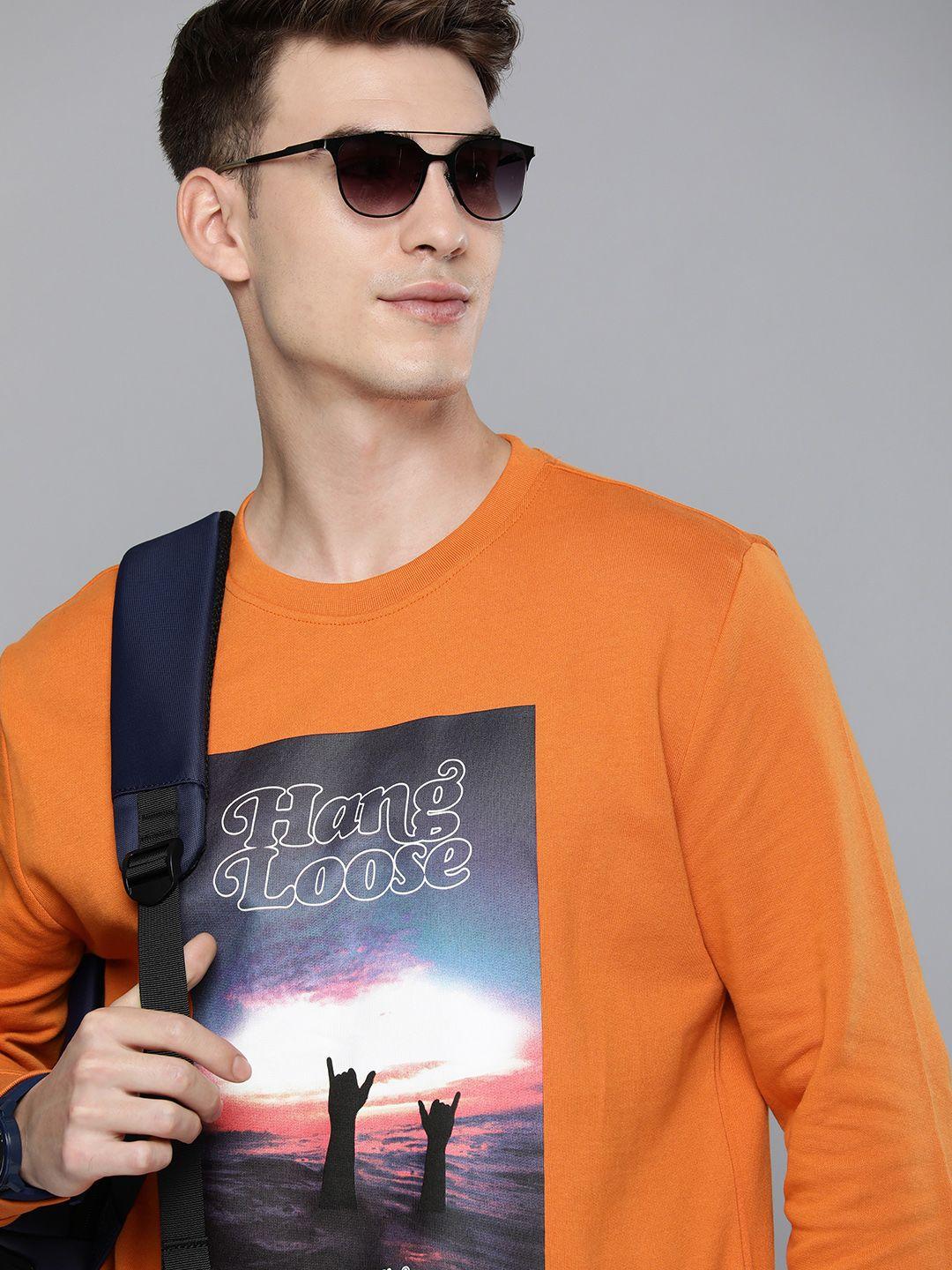 levis men orange graphic printed pure cotton pullover sweatshirt