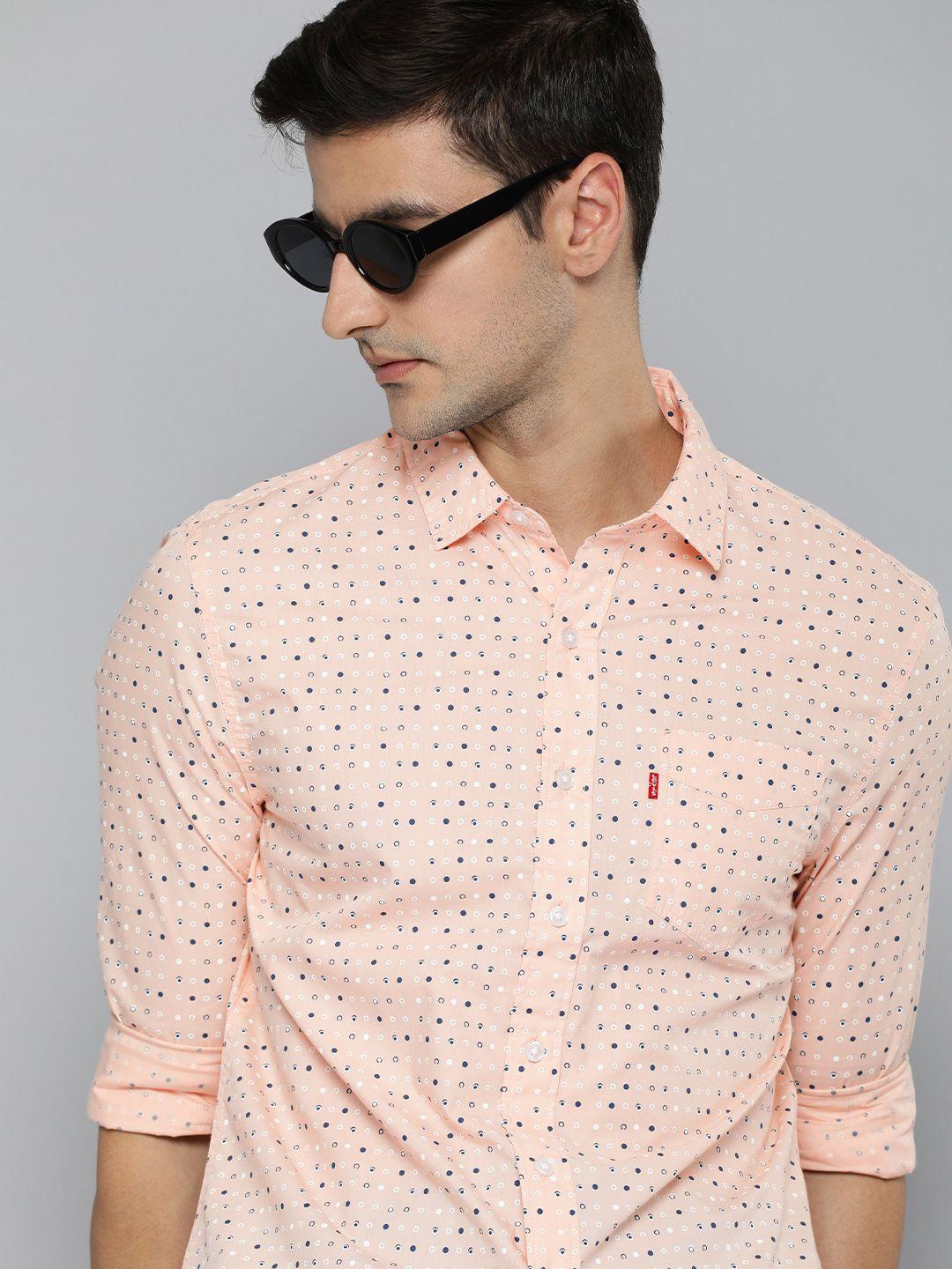 levis men pink &navy blue slim fit printed pure cotton casual shirt