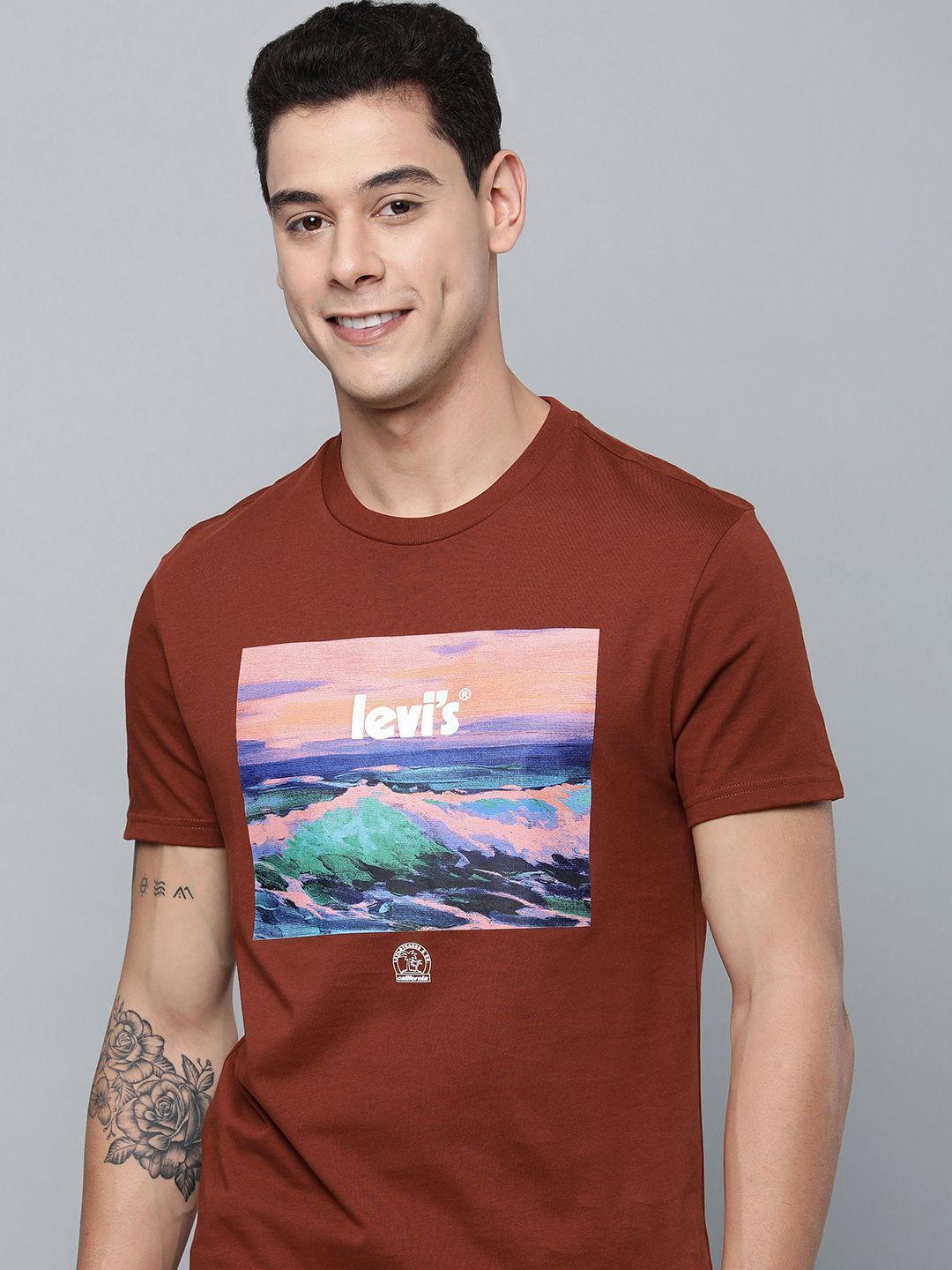 levis men red printed pure cotton t-shirt