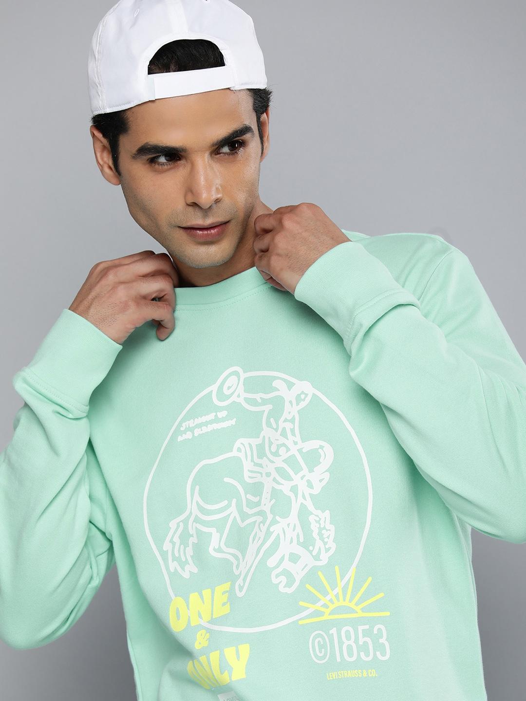 levis men sea green graphic printed round neck sweatshirt