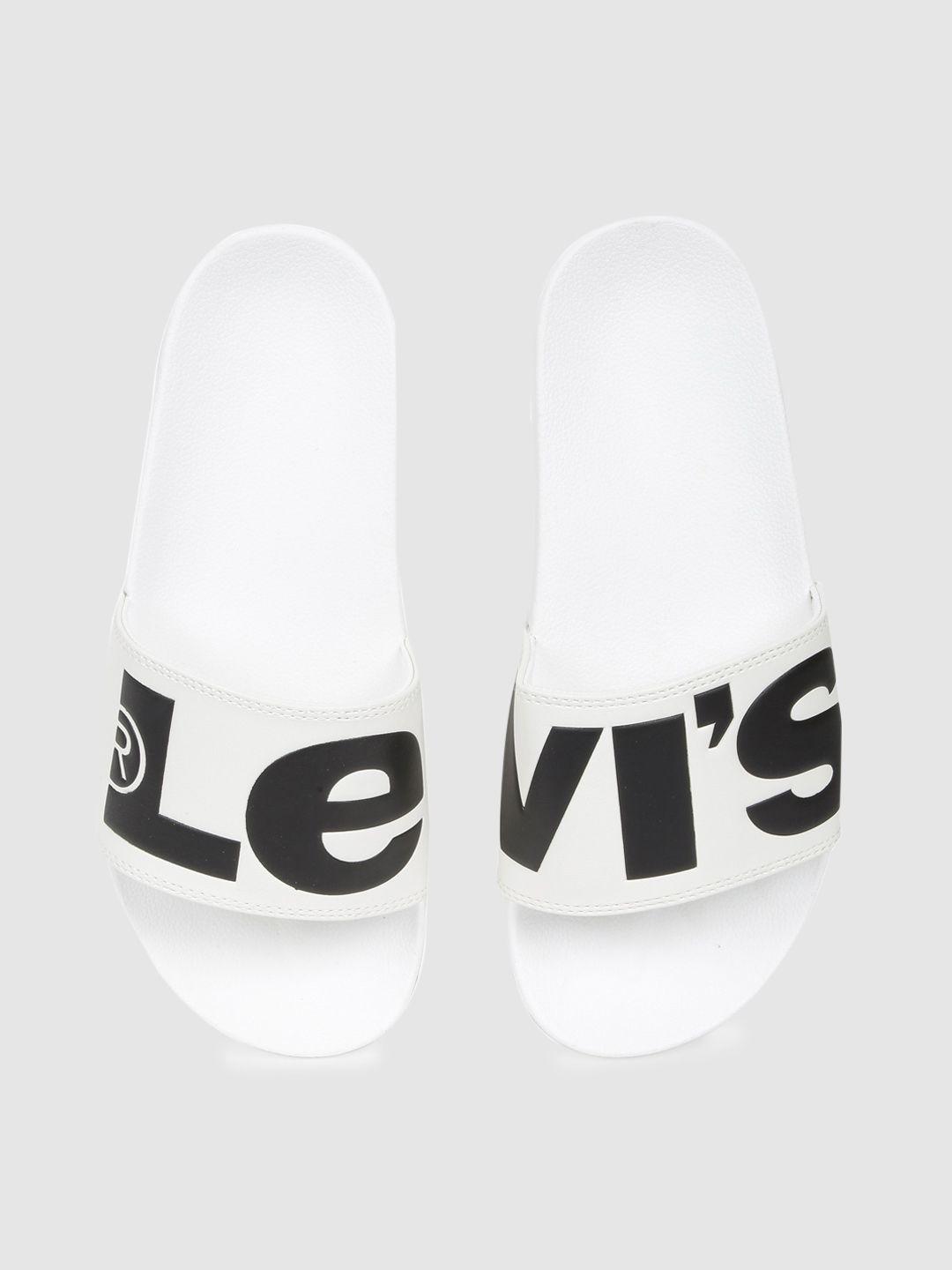 levis men white & black printed sliders