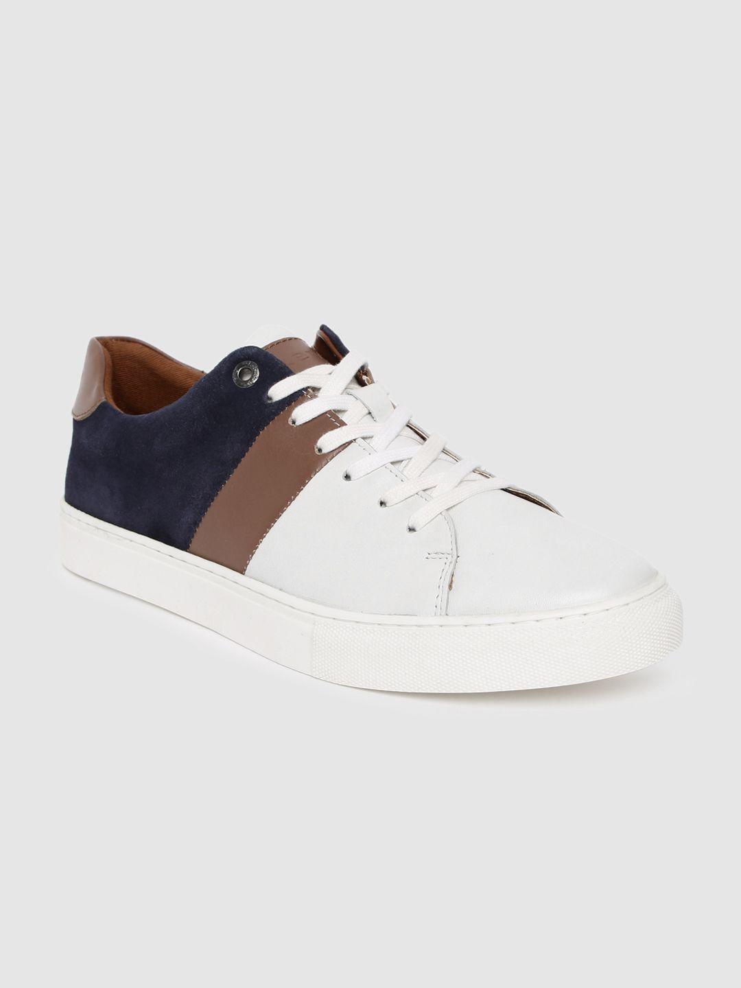 levis men white & navy blue colourblocked leather sneakers