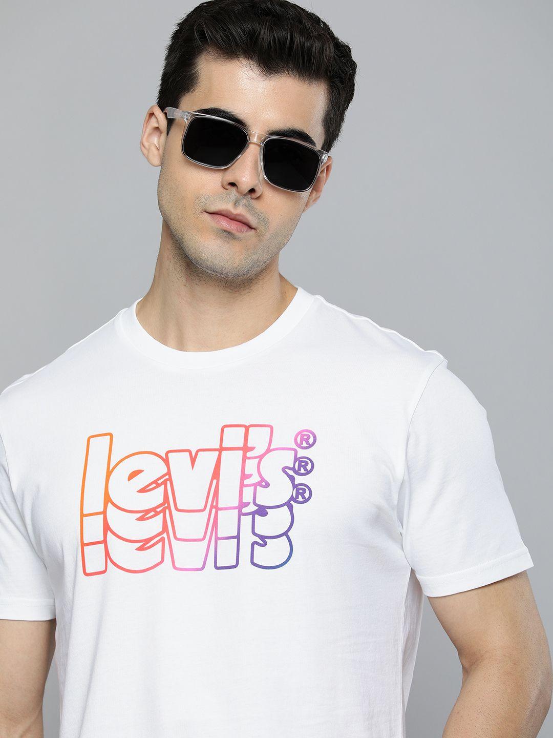 levis men white & pink brand logo printed pure cotton t-shirt