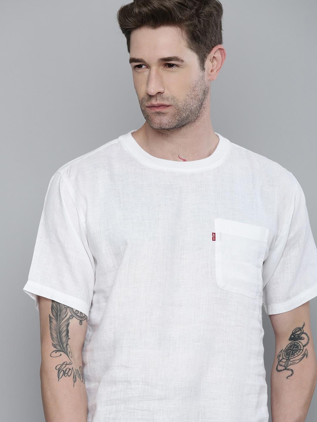 levis men white linen t-shirt