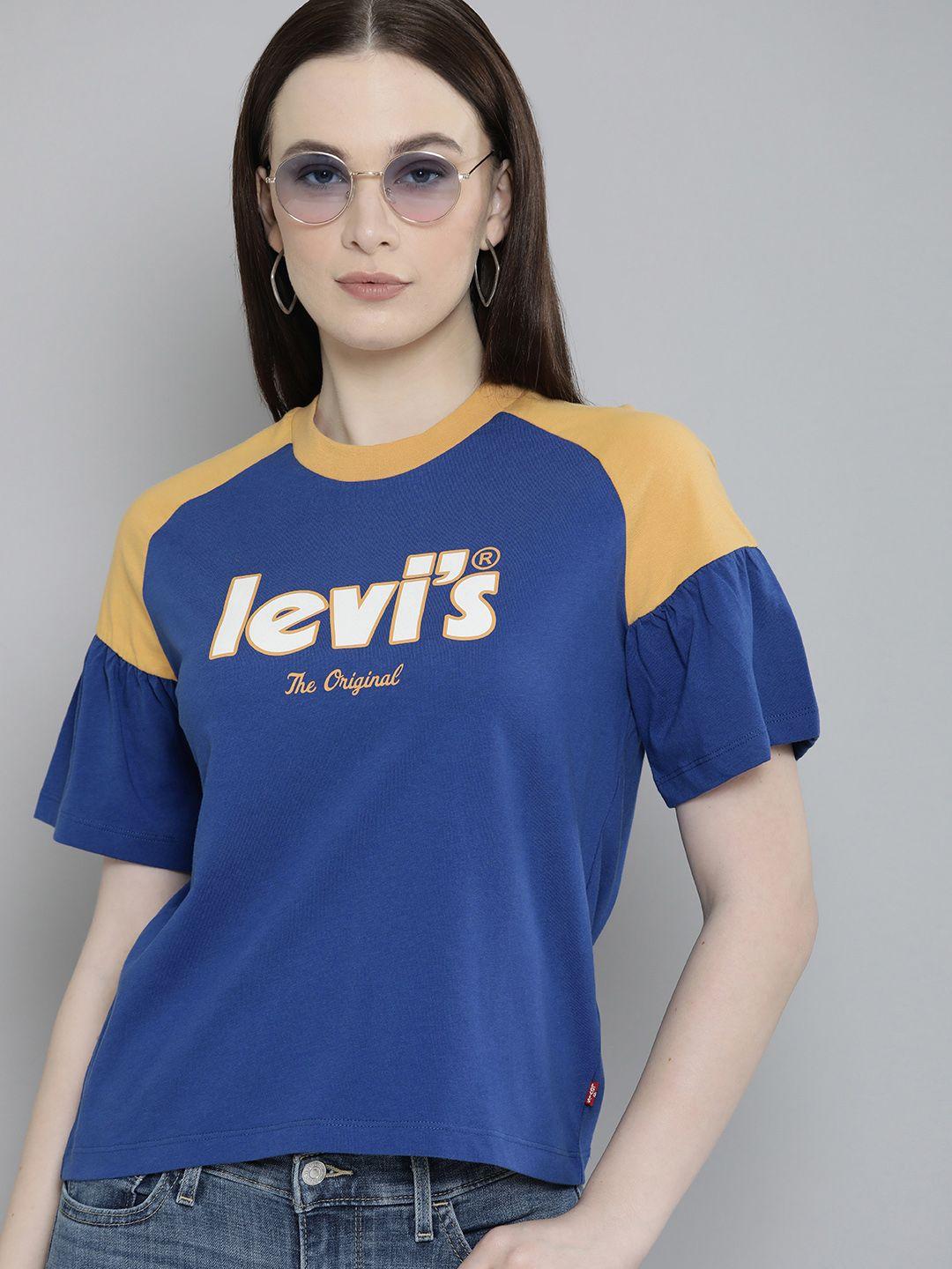 levis pure cotton brand logo printed flared sleeves top