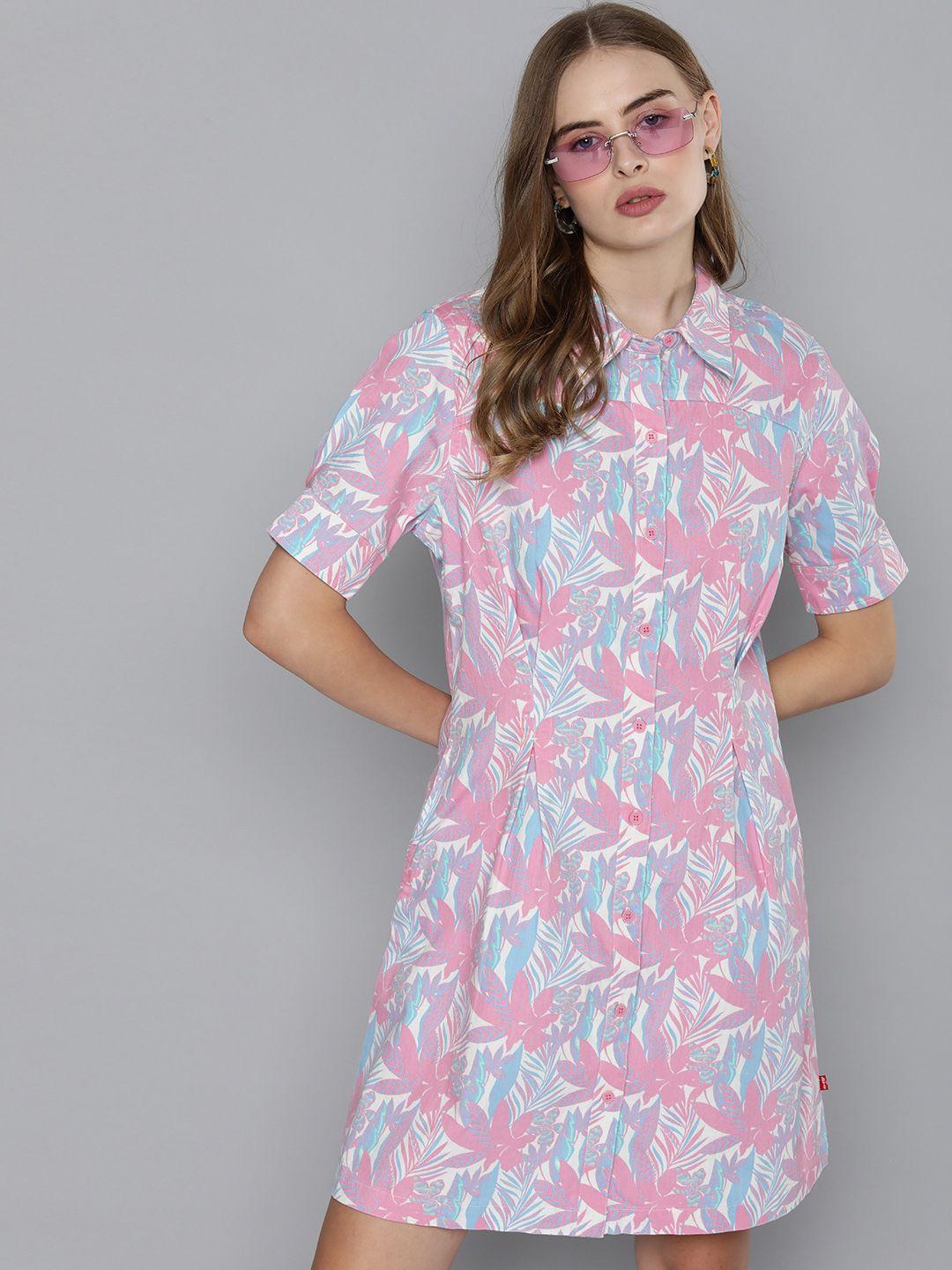 levis pure cotton tropical print puff sleeve shirt style dress