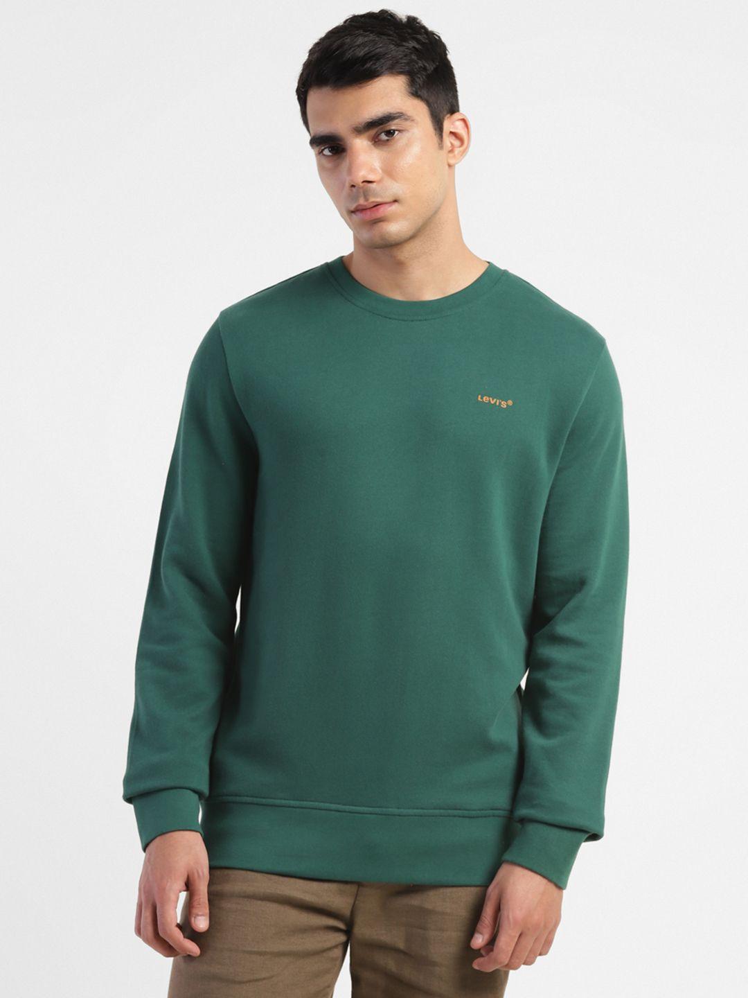 levis solid round neck knitted pure cotton sweatshirt with minimal brand logo print detail