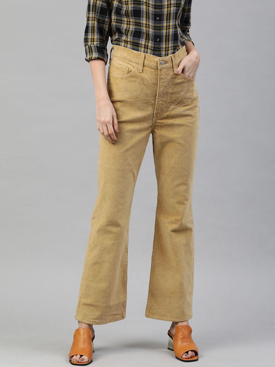 levis women beige flared ribcage bootcut corduroy trousers
