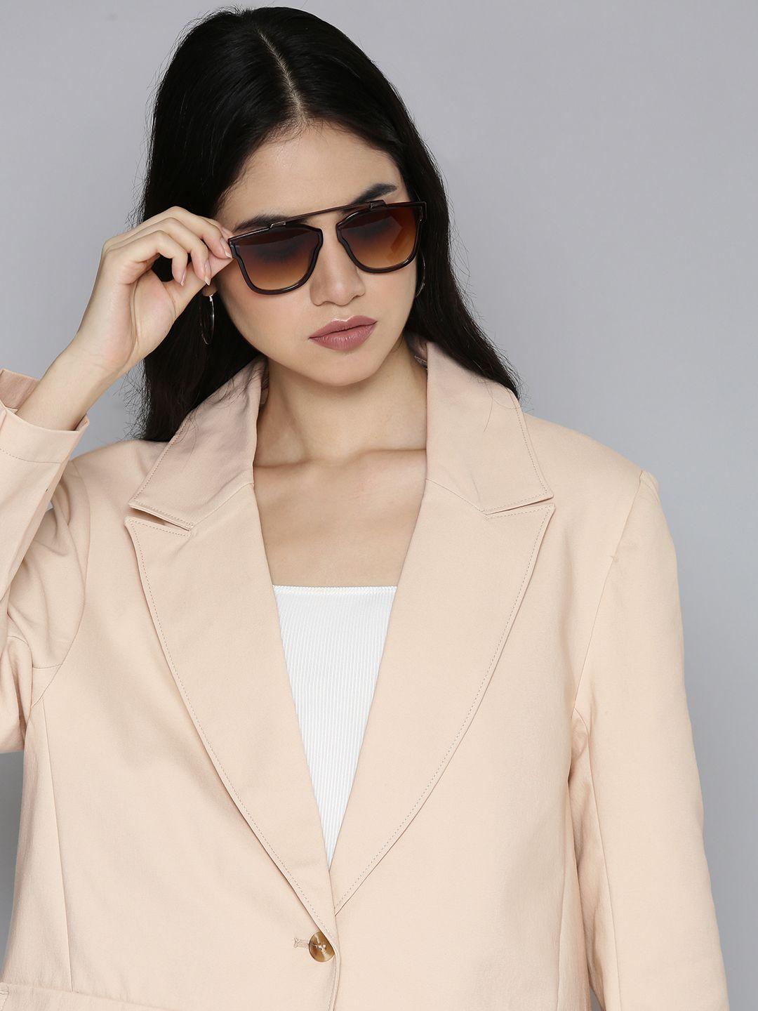 levis women beige solid relaxed fit single breasted casual blazer