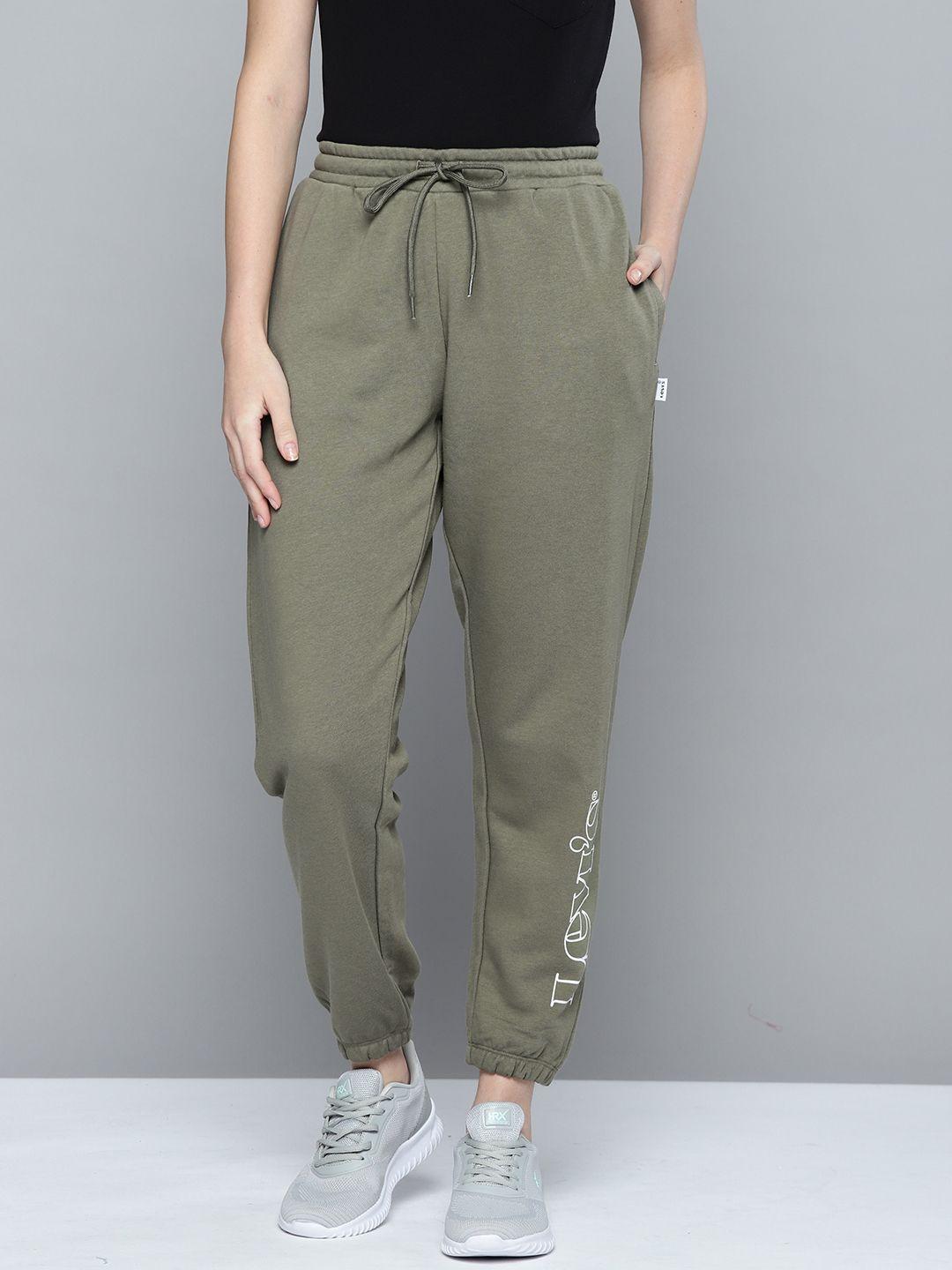 levis women olive green solid joggers with brand logo print detail