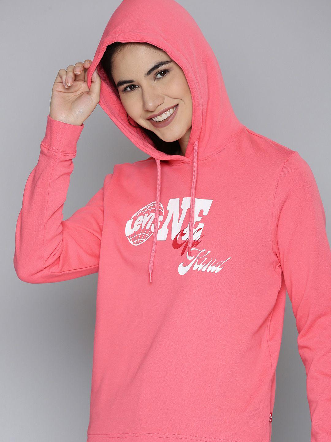 levis women pink brand logo printed hooded sweatshirt
