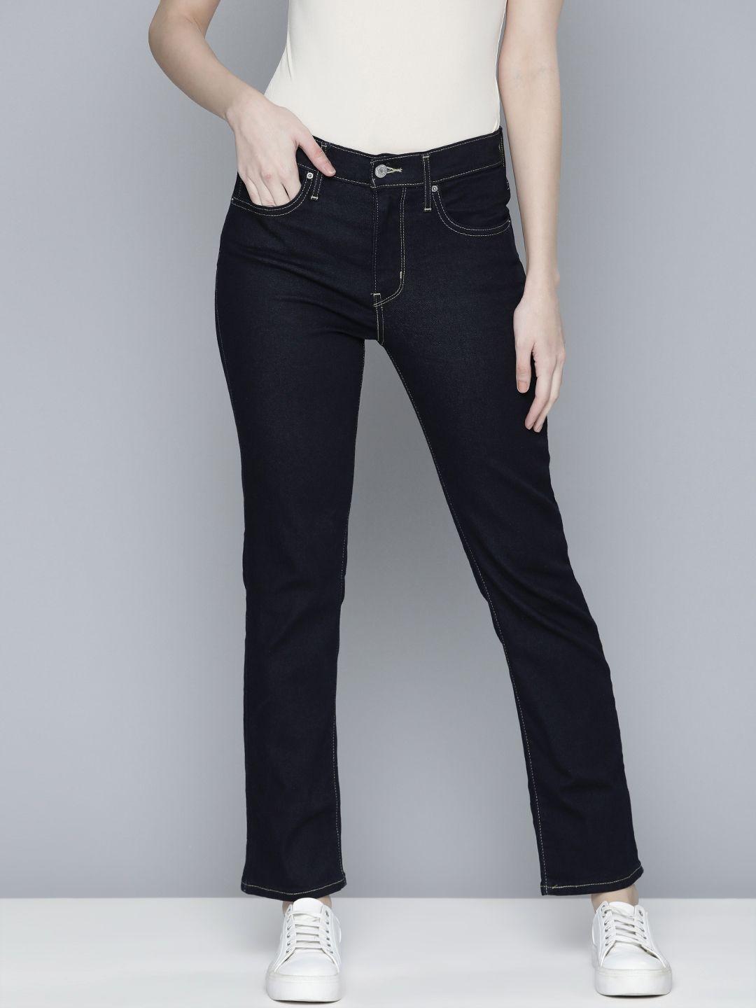 levis 724 women navy blue straight fit high-rise clean look stretchable jeans