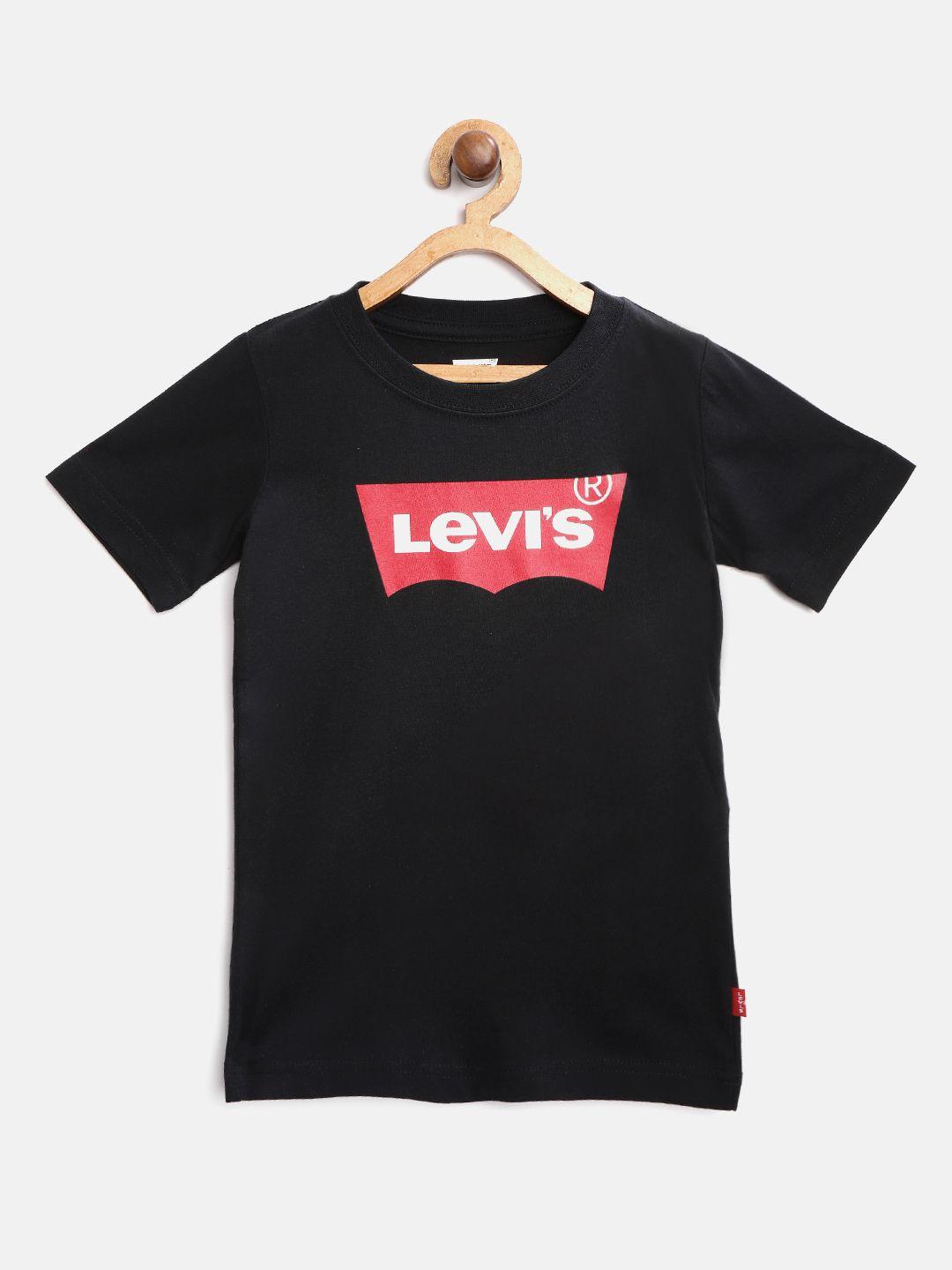 levis boys black & red brand logo print pure cotton round neck t-shirt