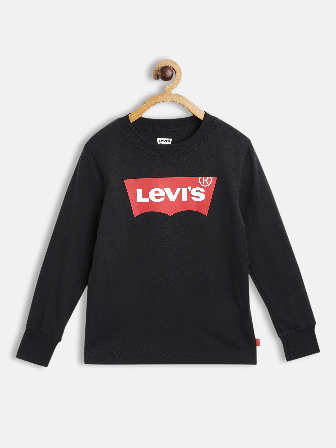 levis boys black brand logo printed batwing sleeves pure cotton t-shirt