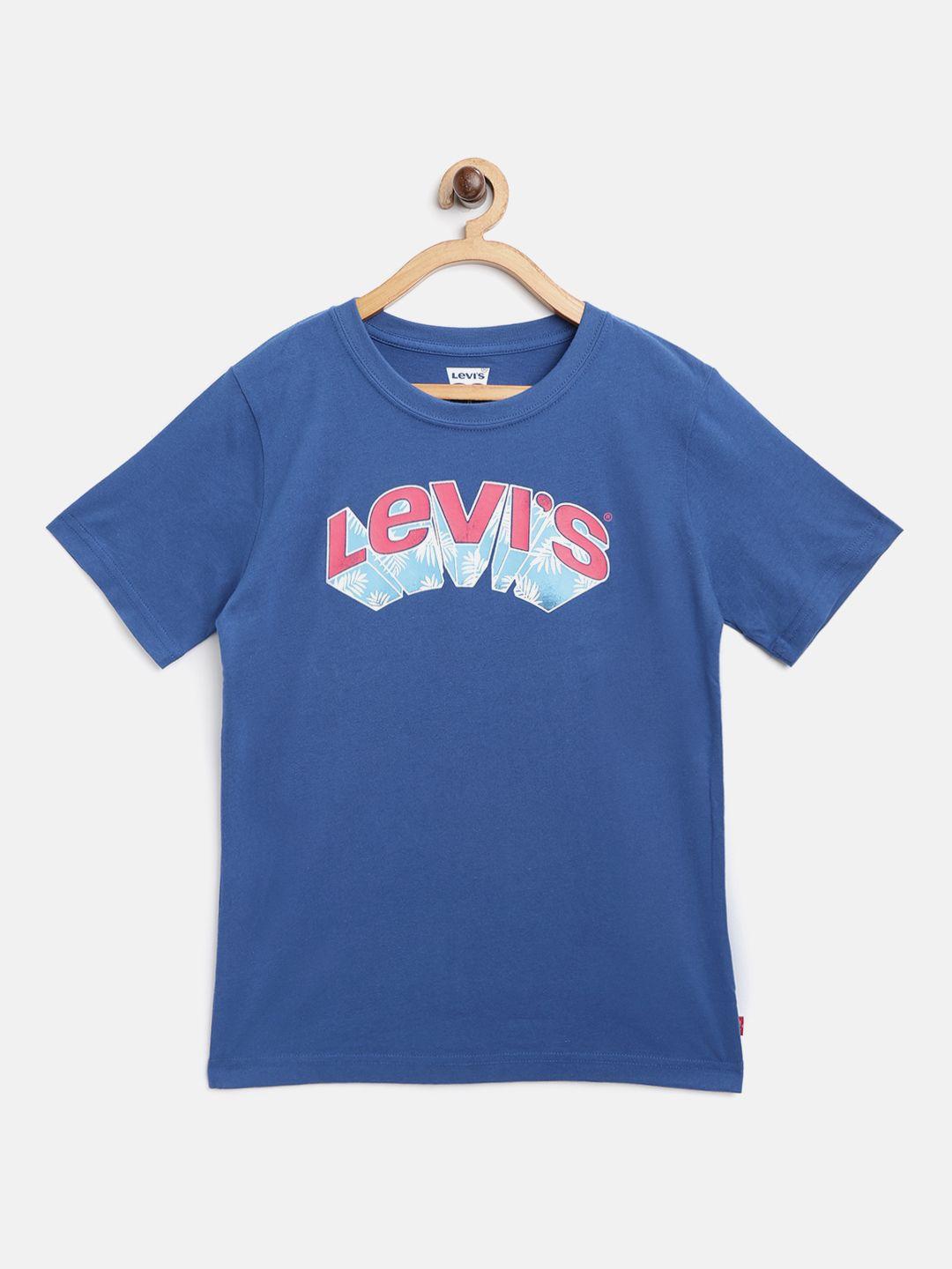 levis boys blue  pink brand logo print round neck pure cotton t-shirt